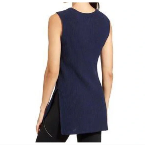 SOLD-Athleta Navy Blue Sleeveless Crochet Knit Long Tunic Top - Picture 5 of 12